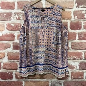 Talbots Top Women's 2X Multicolor Boho Floral Abstract Casual Tie Neck Shirt